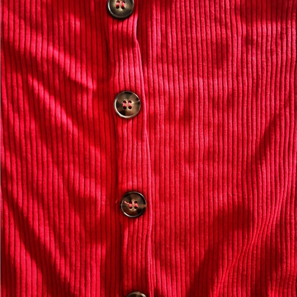 Reformation Red Button-Down Ribbed Mini Dress - image 3